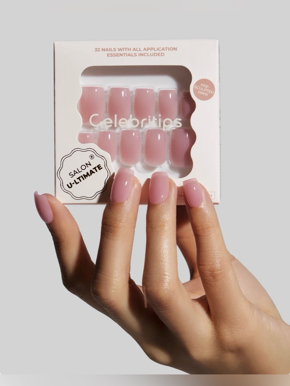 Celebritips Short Coffin Misty Rose Press On Nails NIB